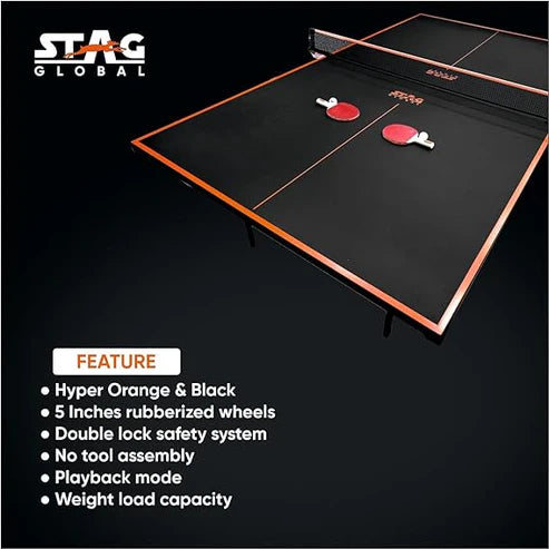 STAG GLOBAL Flex Series TT Table | Thickness 16 mm with 2 TT Rackets, 6 Balls, 1 Table Cover & Clamp Net