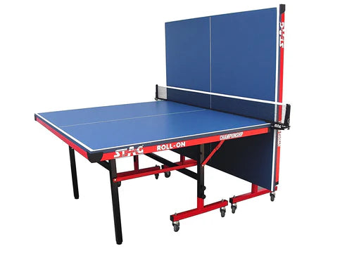 STAG GLOBAL Championship Roll-On TT Table – 22mm Top Thickness with 2 TT Rackets, 6 Balls, 1 Table Cover & Clamp Net