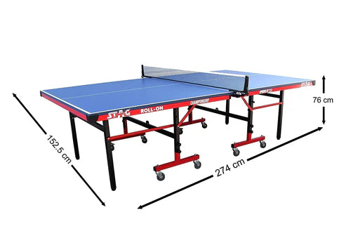 STAG GLOBAL Championship Roll-On TT Table – 22mm Top Thickness with 2 TT Rackets, 6 Balls, 1 Table Cover & Clamp Net