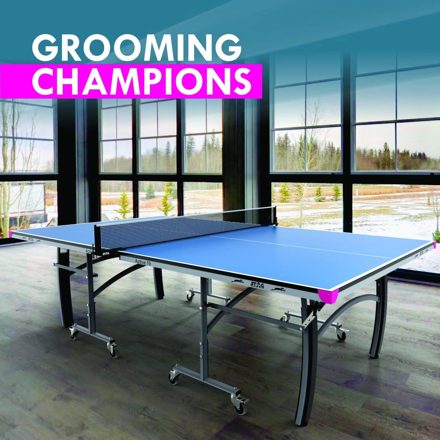STAG GLOBAL Active 19 Table Tennis Table (2025 Model) With 2 Racket, 6 Balls, Clamp Net, 1 Cover