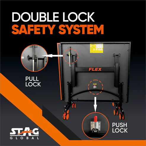 STAG GLOBAL Flex Series TT Table | Thickness 16 mm with 2 TT Rackets, 6 Balls, 1 Table Cover & Clamp Net