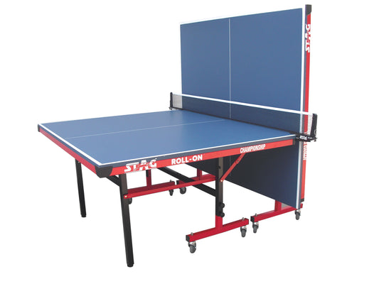 STAG GLOBAL Championship Roll-On TT Table – 22mm Top Thickness with 2 TT Rackets, 6 Balls, 1 Table Cover & Clamp Net